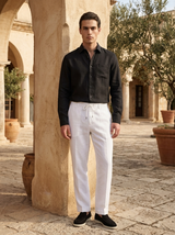 Men's Black Linen Shirt and Pants Set - Relaxed