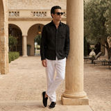 Men's Black Linen Shirt and Pants Set - Relaxed