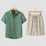Men’s Linen Short Sleeve Shirt & Shorts Set