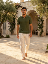 Men's Textured Blue Knit Polo Shirt