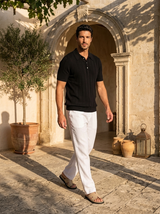 Men's Ribbed Knit Polo Shirt Short Sleeve