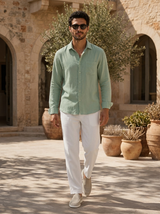 Men's Mint Green and White Linen Long Sleeve Set