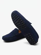 Men's Navy Suede Penny Driver Loafers