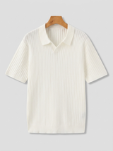Men's Cream Ribbed Knit Polo Shirt