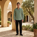 Men's Linen Long Sleeve Shirt and Pants Set - Button-Up