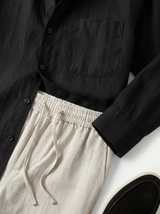Men's Black Linen Shirt and Pants Set - Button-Up