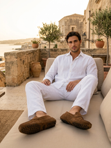 Men's Navy Suede Penny Driver Loafers