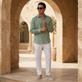 Men’s Linen Shirt and Pants Set – Green