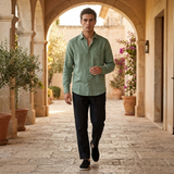 Men's Green Linen Shirt and Pants Set