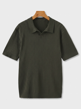 Men's Cream Ribbed Knit Polo Shirt