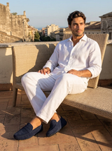Men's Navy Suede Penny Driver Loafers