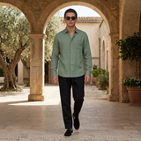 Men's Linen Long Sleeve Shirt and Pants Set - Button-Up