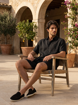 Men's Black Linen Shirt and Shorts Set