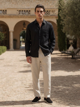 Men's Black Linen Shirt and Pants Set - Button-Up