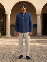Men's Navy Linen Shirt and Pants Set