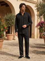 Men's Black Linen Shirt and Pants Set