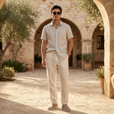 Men's Linen Short Sleeve Shirt and Pants Set