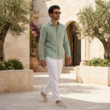 Men’s Linen Shirt and Pants Set – Green