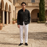 Men's Black Linen Shirt and Pants Set - Relaxed