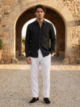 Men's Black Linen Shirt and Pants Set - Relaxed