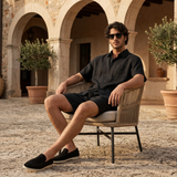 Men's Black Linen Shirt and Shorts Set
