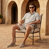 Men's Beige Linen Short Sleeve Shirt and Shorts Set