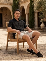 Men's Black and Beige Linen Short Sleeve Set