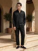 Men's Black Linen Shirt and Pants Set