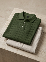 Men's Textured Blue Knit Polo Shirt