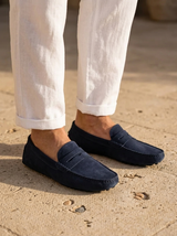 Men's Navy Suede Penny Driver Loafers