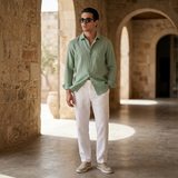 Men’s Linen Shirt and Pants Set – Green