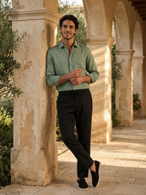 Men's Linen Long Sleeve Shirt and Pants Set - Button-Up