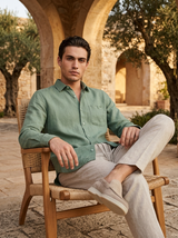Men's Linen Long Sleeve Shirt and Pants Set - Resort