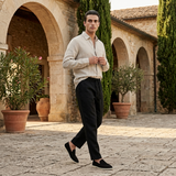 Men's Beige and Black Linen Long Sleeve Set