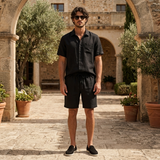 Men's Black Linen Shirt and Shorts Set