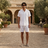 Men's White Linen Short Sleeve Shirt and Shorts Set