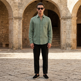 Men's Linen Long Sleeve Shirt and Pants Set - Button-Up