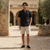 Men's Black and Beige Linen Short Sleeve Set