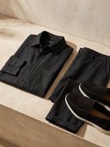 Men's Black Linen Shirt and Pants Set