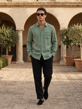 Men's Linen Long Sleeve Shirt and Pants Set - Button-Up