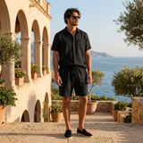 Men's Black Linen Shirt and Shorts Set