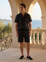 Men's Black Linen Shirt and Shorts Set