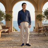 Men's Navy Linen Shirt and Pants Set