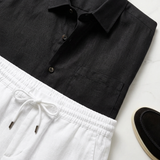 Men's Black Linen Shirt and Pants Set - Relaxed