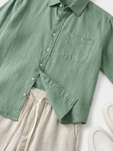 Men's Green and White Linen Long Sleeve Set