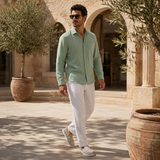 Men’s Linen Shirt and Pants Set – Green