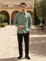 Men's Linen Long Sleeve Shirt and Pants Set - Button-Up