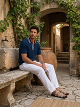 Men's Ribbed Knit Polo Shirt