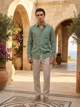 Men's Linen Long Sleeve Shirt and Pants Set - Resort
