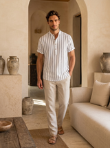 Men's Striped Cotton Short Sleeve Shirt